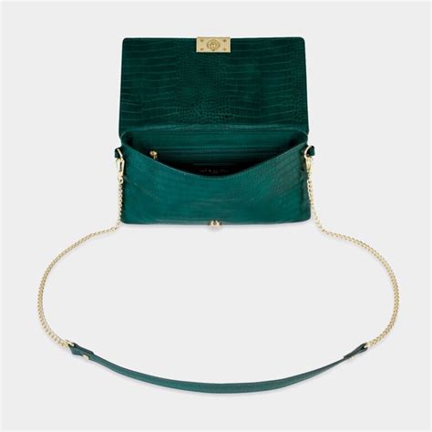 celine faux croc fold over crossbody forest green|Lexish Boutique .